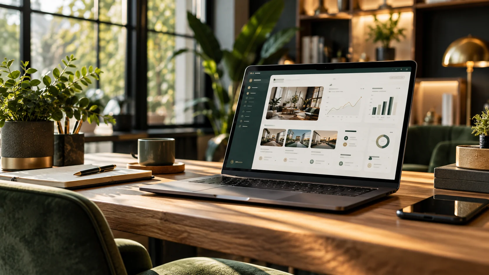 Een professionele werkplek met laptop, symbool voor digitale ondernemingen